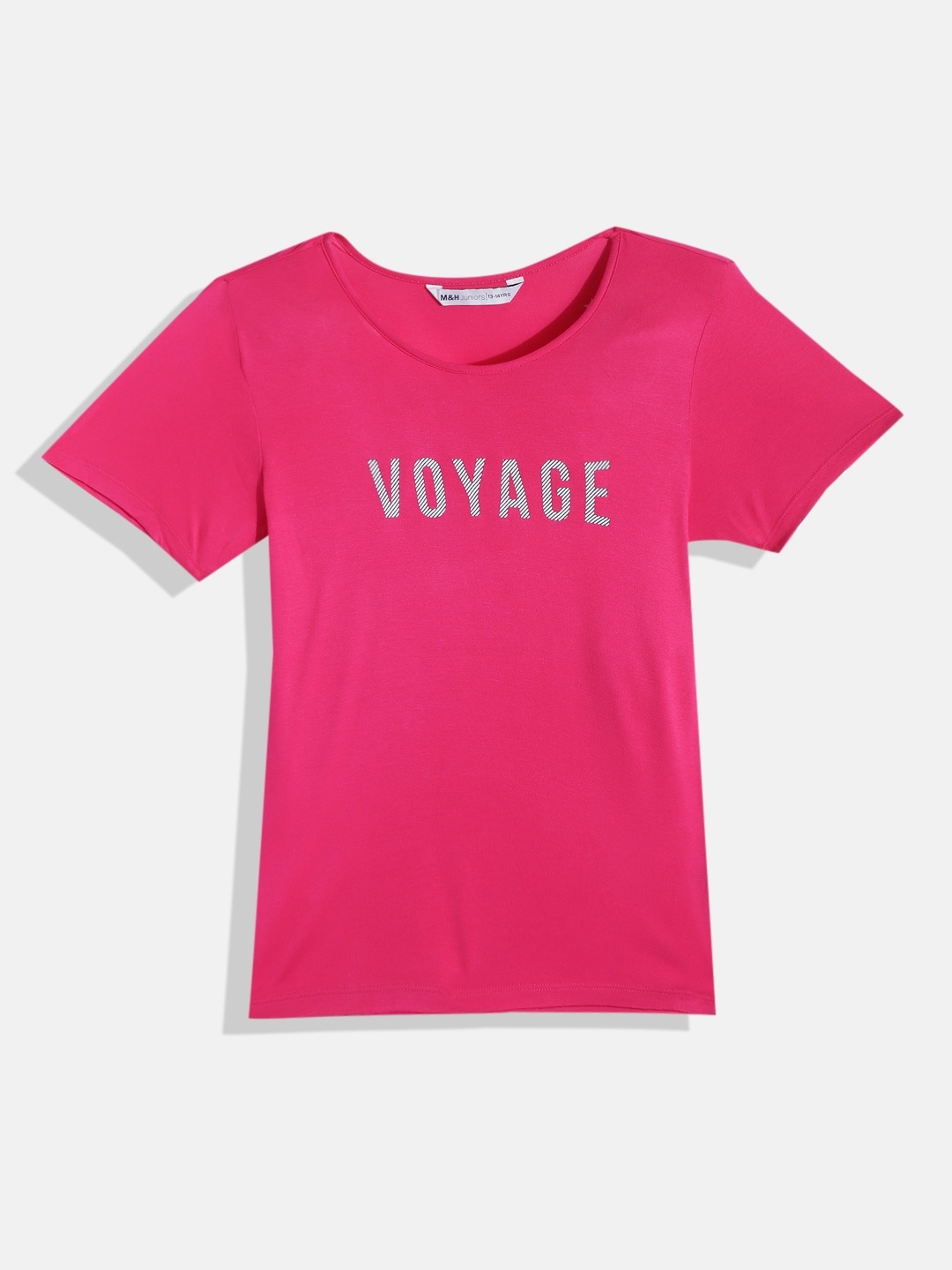 

M&H Juniors Girls Fuchsia & White Typography Print T-shirt