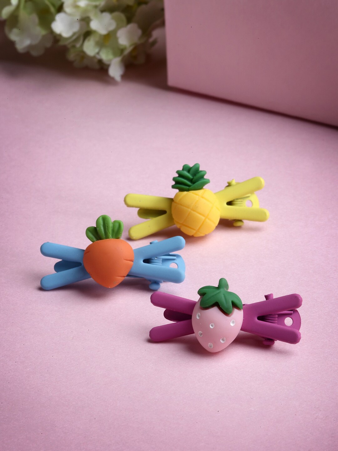 

VOGUE PANASH Girls Set of 3 Embellished Alligator Hair Clips, Orange