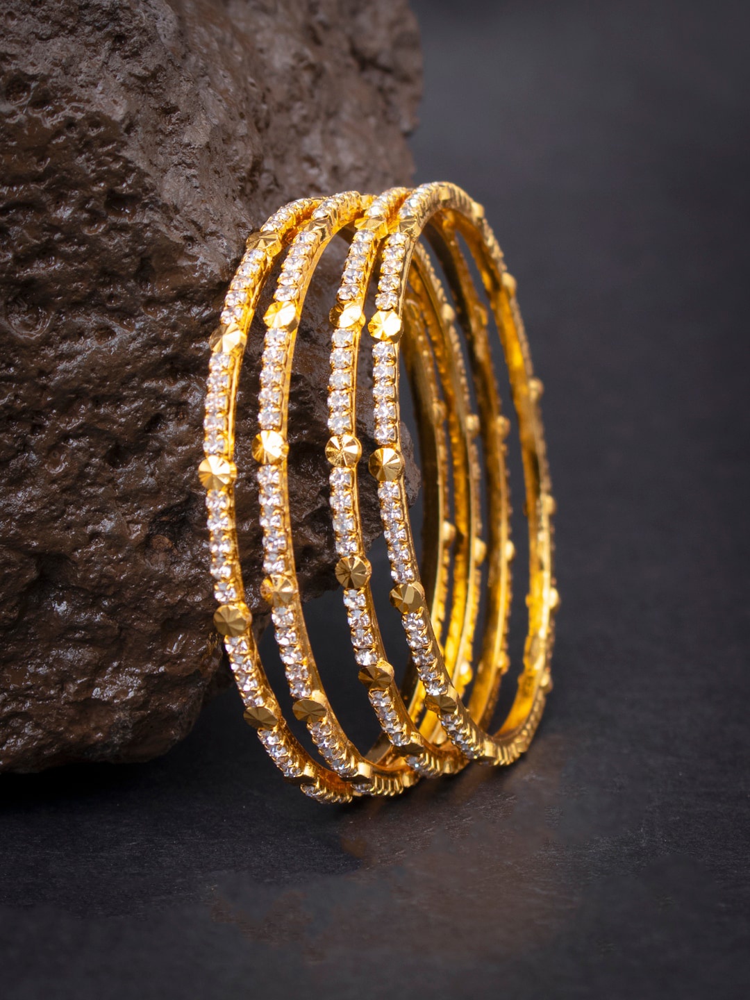 

Sukkhi Set Of 4 Gold-Plated White Austrian Diamond-Studded Bangles