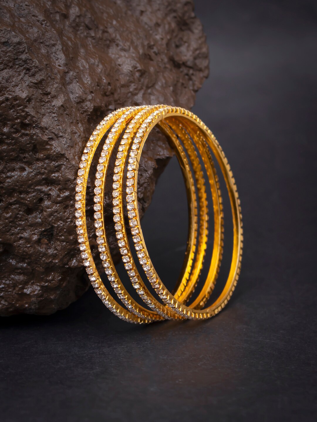 

Sukkhi Women Set Of 4 Gold-Plated White Austrian Diamond-Studded Bangles