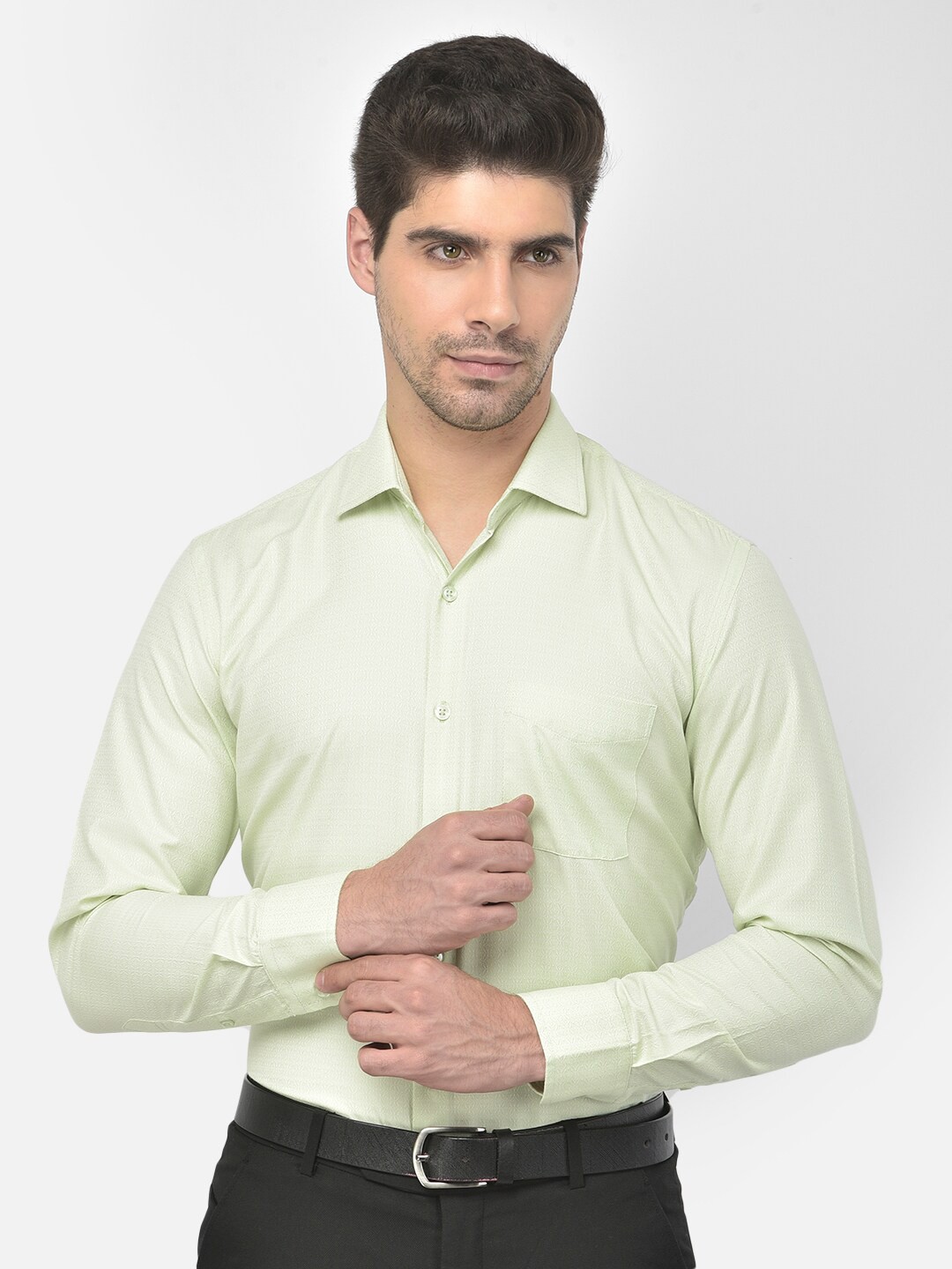 

Richlook Men Green Self Design Formal Shirt