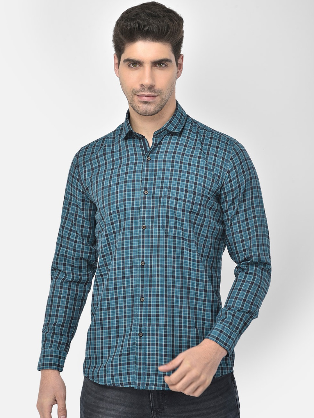 

Richlook Men Blue Slim Fit Tartan Checks Opaque Checked Casual Shirt