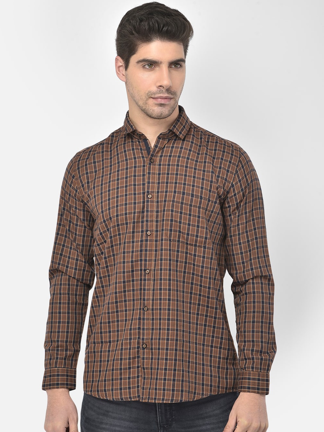 

Richlook Men Brown & Black Slim Fit Opaque Checked Pure Cotton Casual Shirt