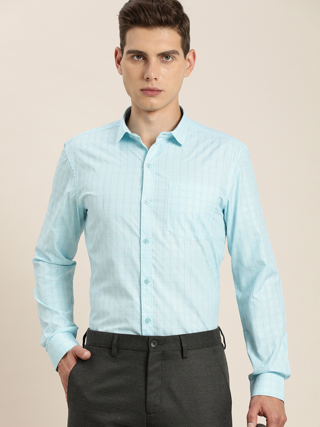 

INVICTUS Men Blue Checked Slim Fit Casual Shirt