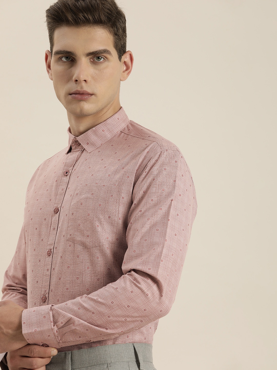 

INVICTUS Men Pink Checked & Micro Ditsy Printed Slim Fit Formal Shirt