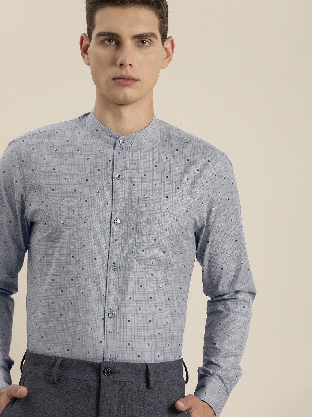 

INVICTUS Men Grey Checks & Micro Ditsy Printed Slim Fit Formal Shirt