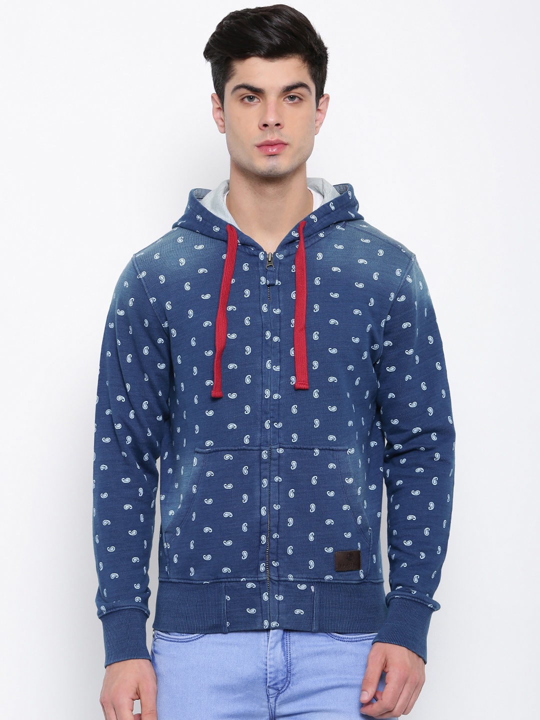 

U.S. Polo Assn. Denim Co. Men Blue & White Printed Hooded Sweatshirt