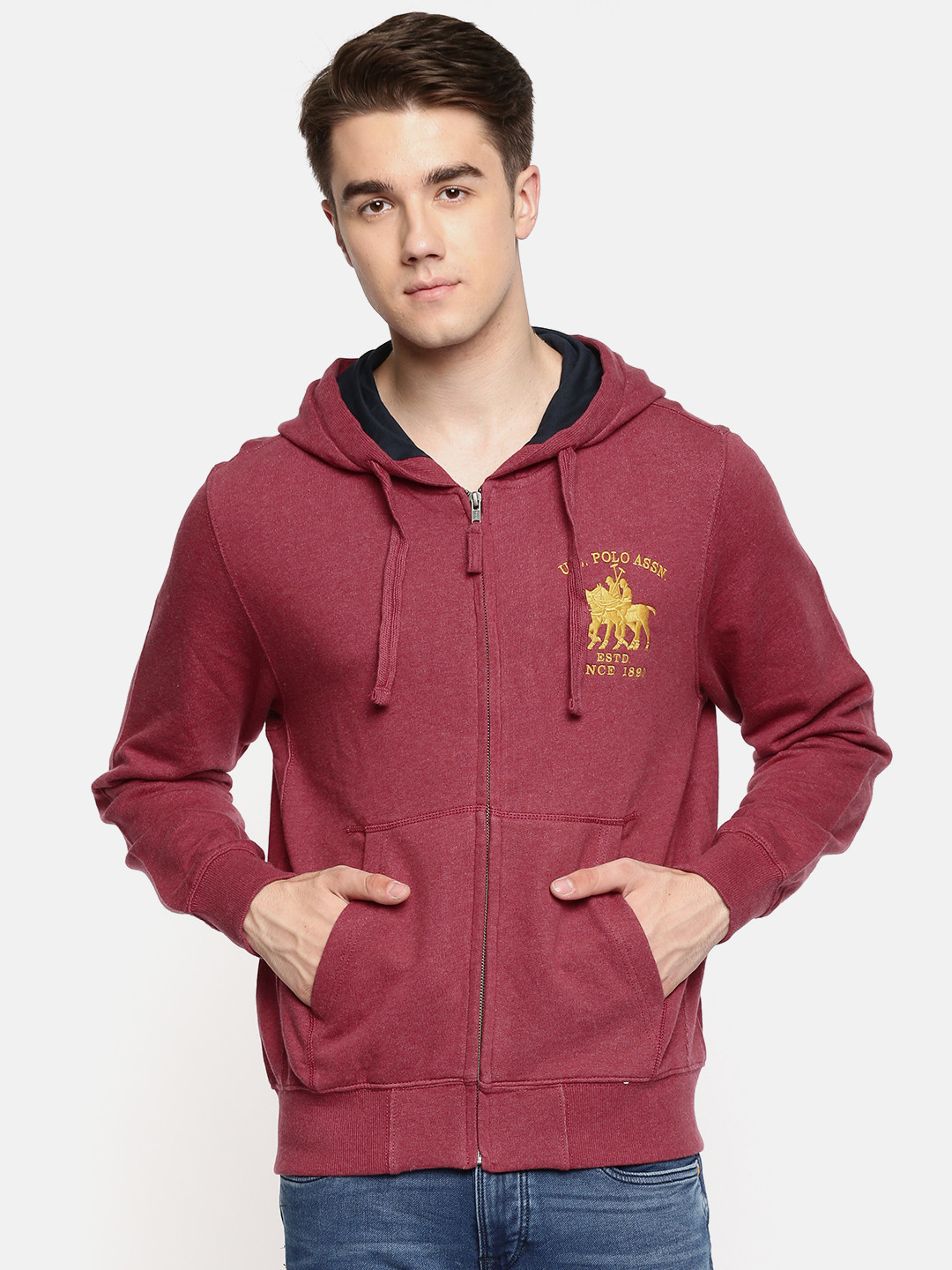 

U.S. Polo Assn. Men Rust Red Solid Hooded Sweatshirt