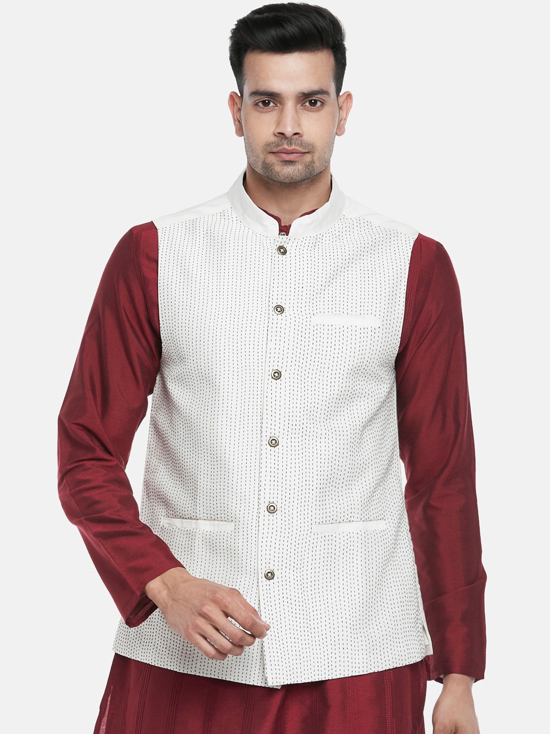 

indus route by Pantaloons Off-White Solid Nehru Jackets