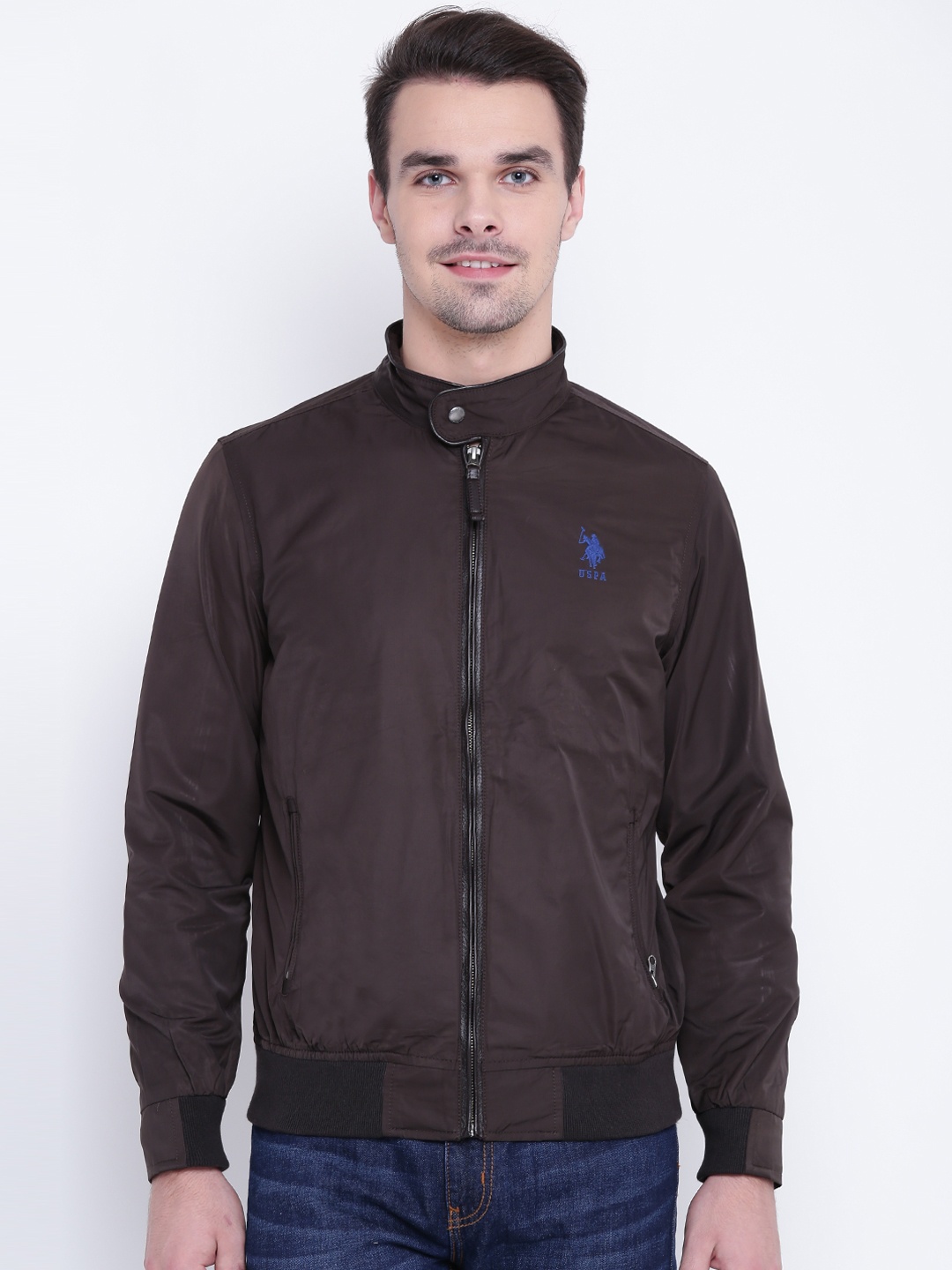 

U.S. Polo Assn. Men Coffee Brown Solid Bomber Jacket
