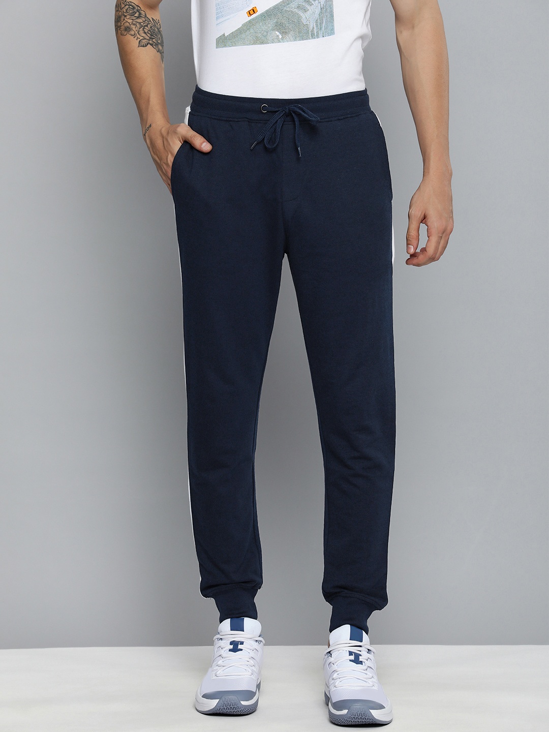 

Harvard Men Navy Blue & White Side Striped Joggers