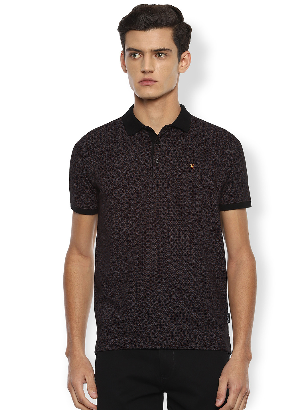 

V Dot Men Black Solid Polo Collar T-shirt