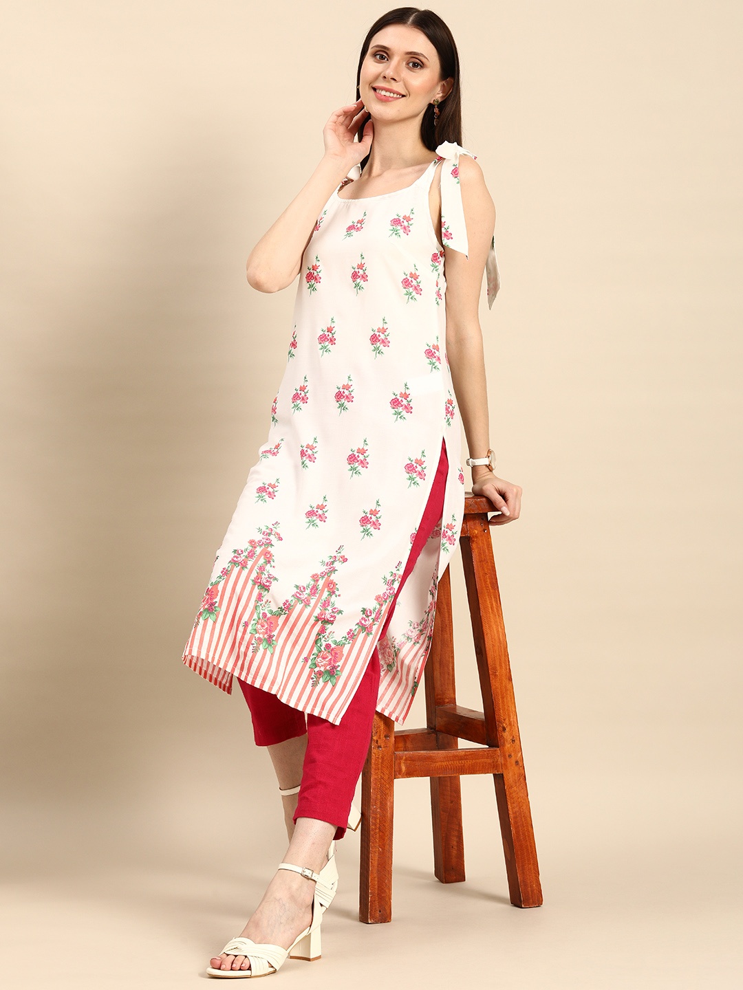 

Anouk Women Off White & Multicoloured Floral Printed Kurta