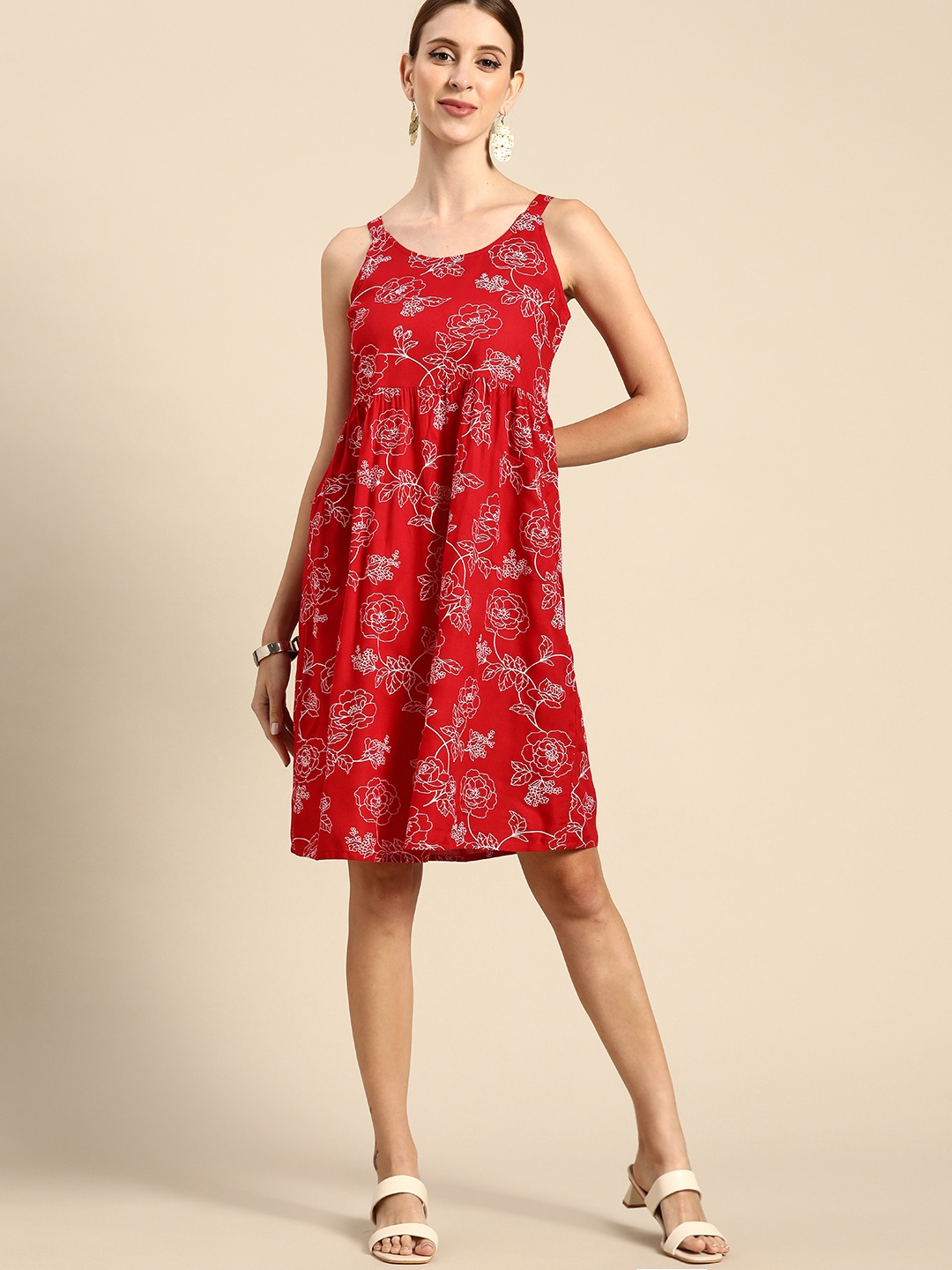 

Anouk Red & White Floral A-Line Dress