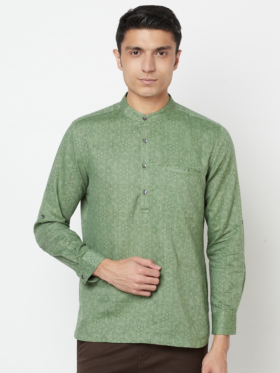 

Fabindia Men Green Slim Fit Printed Casual Shirt