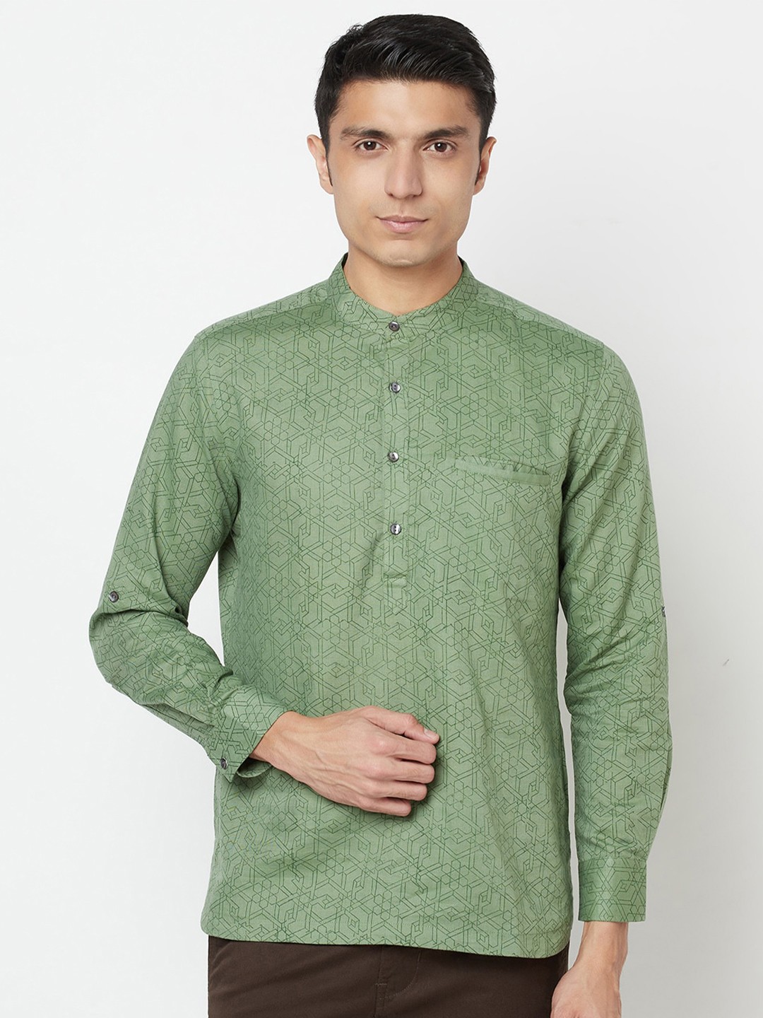 

Fabindia Men Green Slim Fit Opaque Printed Casual Shirt