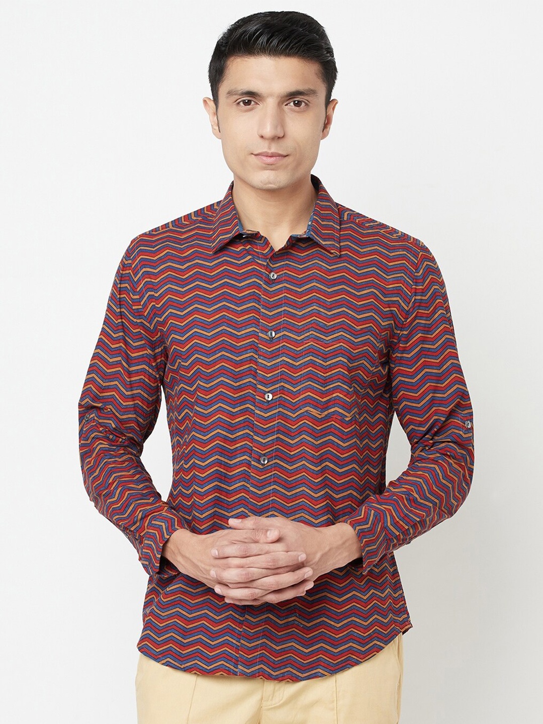 

Fabindia Men Red Slim Fit Opaque Printed Casual Shirt