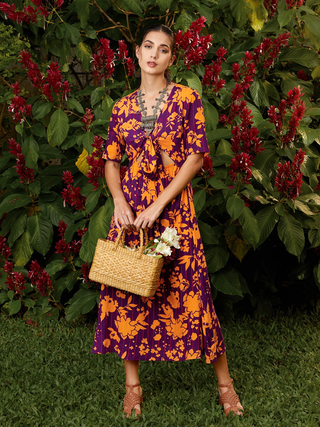 

Anouk Purple & Orange Floral Midi Dress