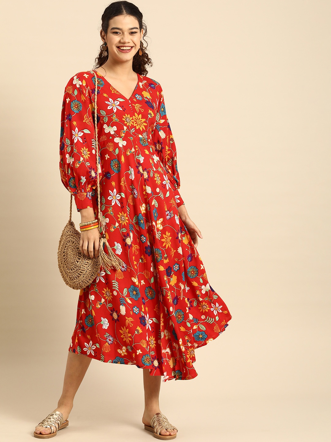 

Anouk Multicoloured Floral Fit N flare Maxi Dress, Multi