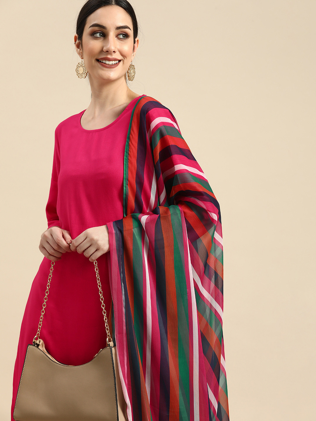 

Anouk Women Fuchsia Kurta with Trousers & With Dupatta