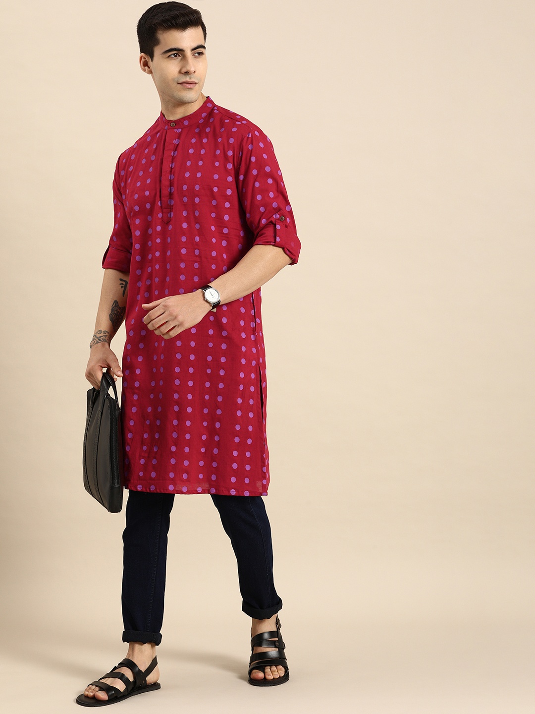 

Anouk Men Maroon & Purple Printed Pure Cotton Kurta