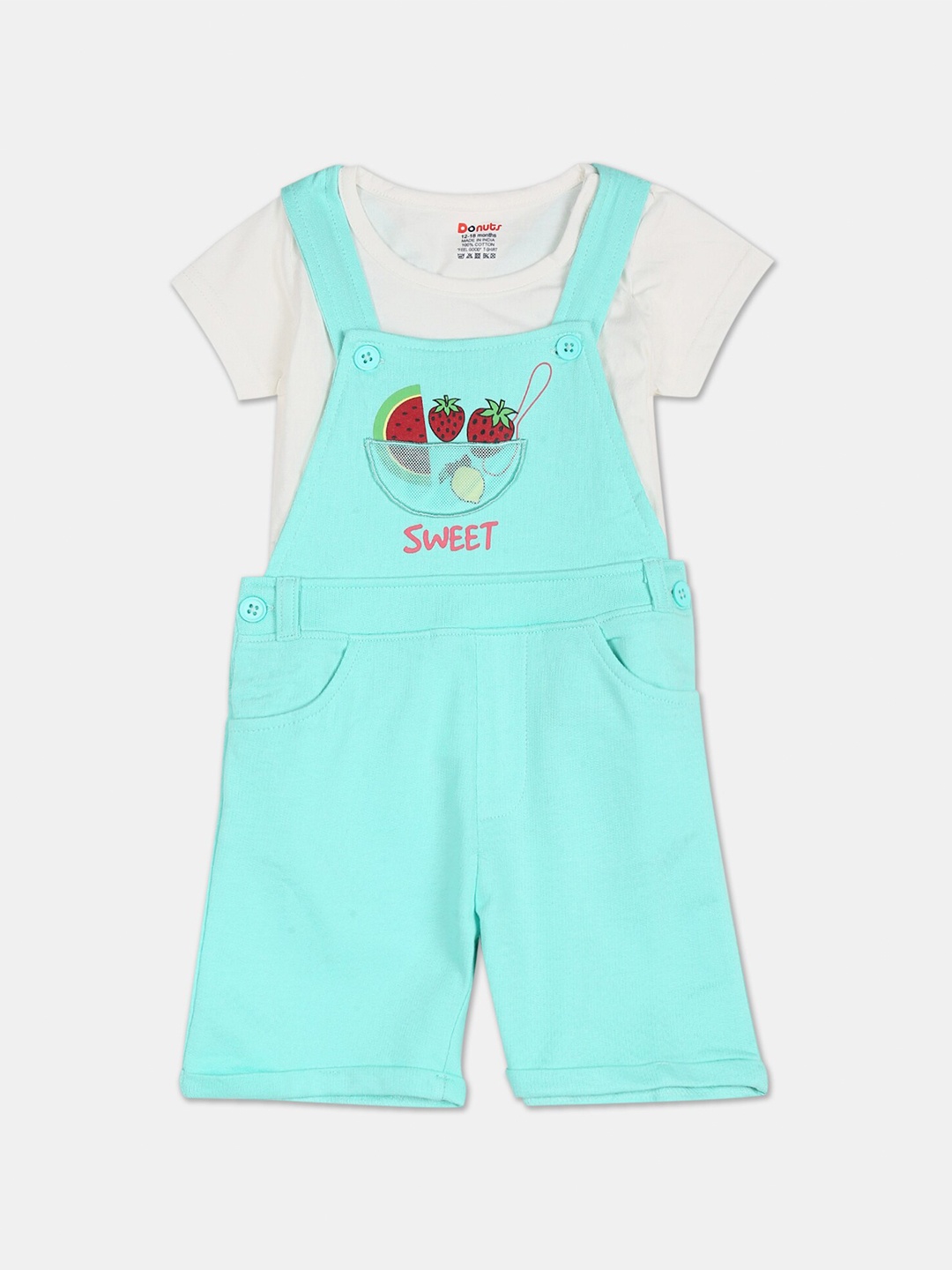 

Donuts Girls Blue And White Printed Pure Cotton T-shirt with Shorts