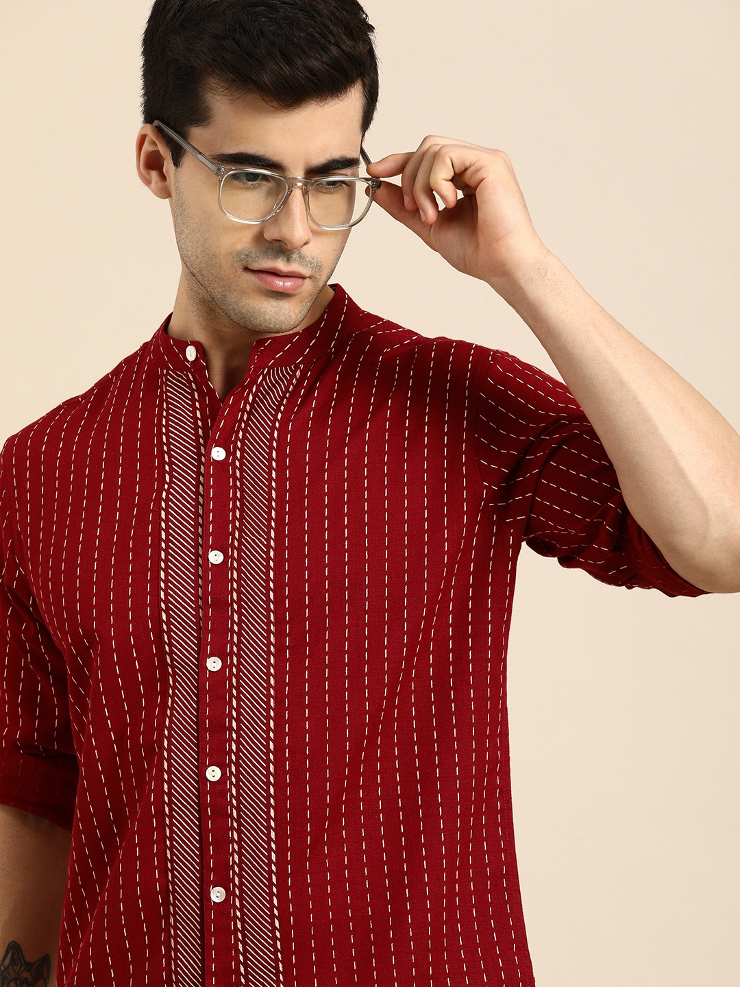 

Anouk Men Maroon Striped Casual Shirt