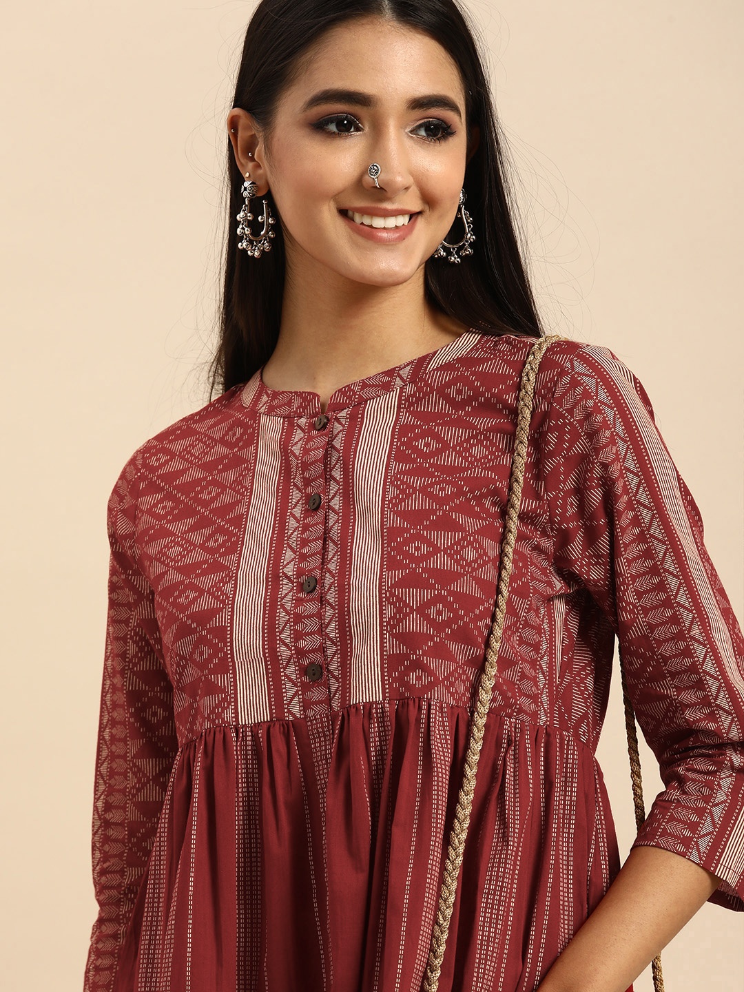 

Anouk Women Maroon & Cream-Coloured Printed Kurta