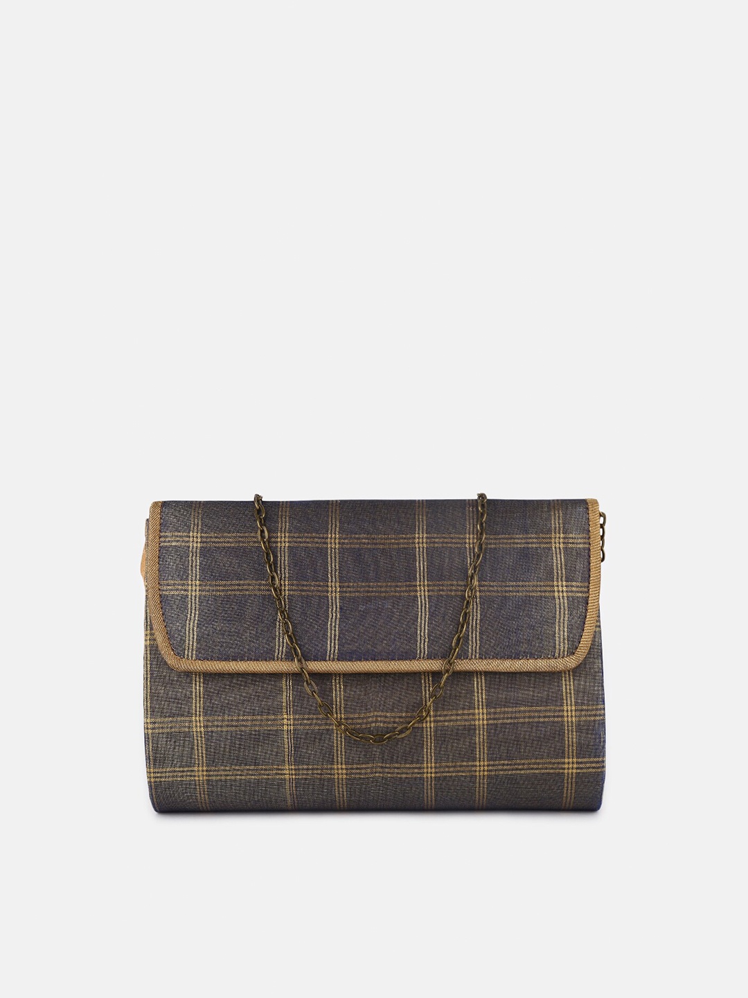 

Fabindia Blue & Gold-Toned Checked Purse Clutch