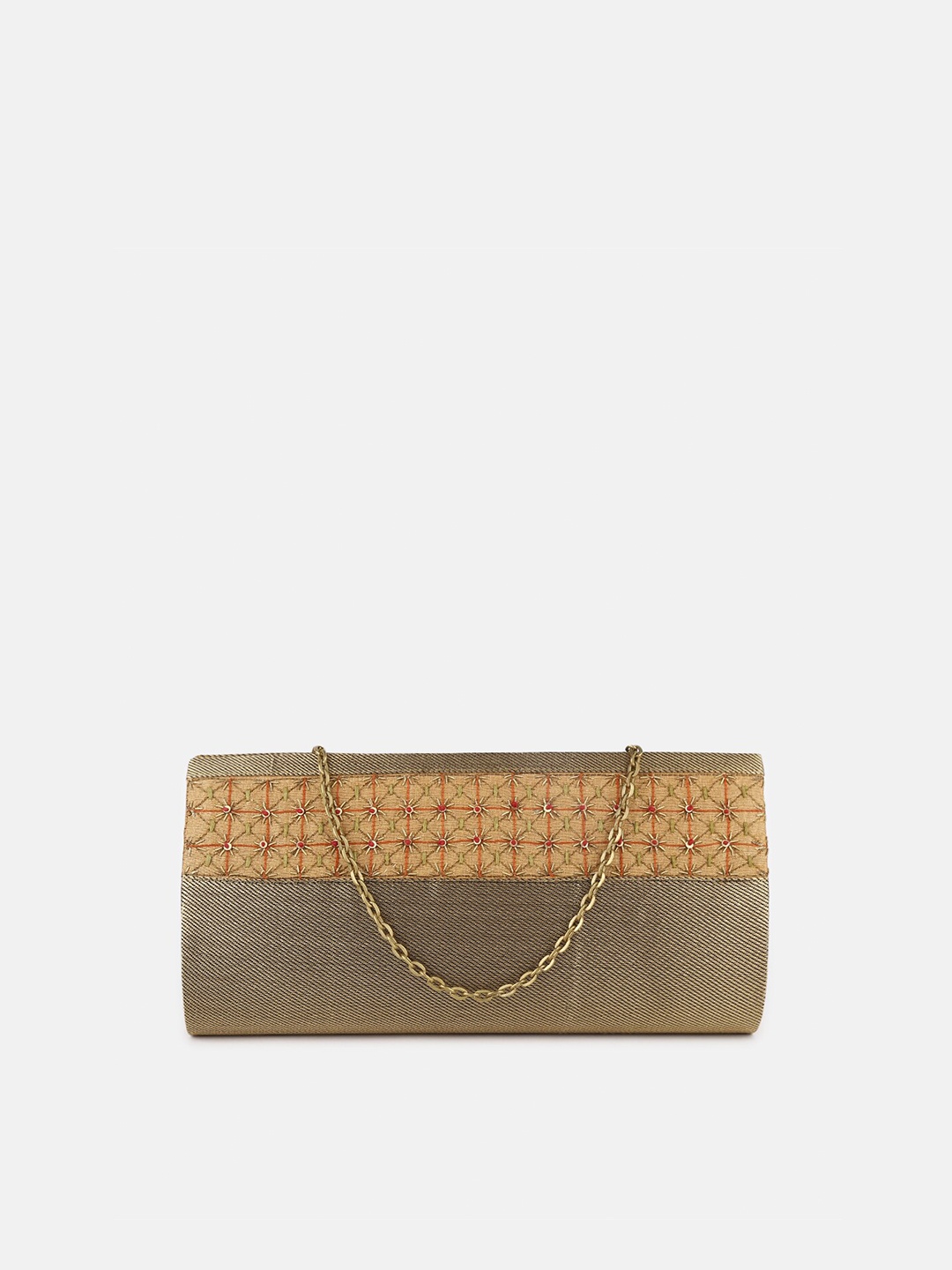 

Fabindia Gold-Toned & Red Embroidered Purse Clutch
