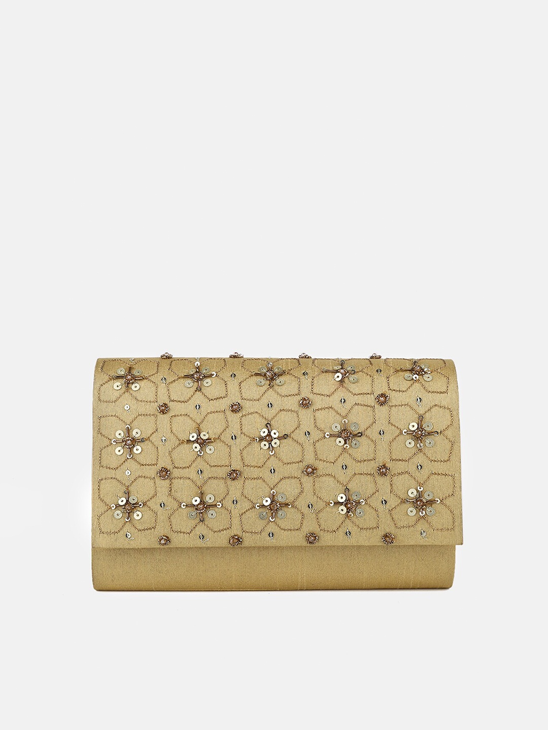 

Fabindia Gold-Toned & Silver-Toned Embellished Foldover Clutch