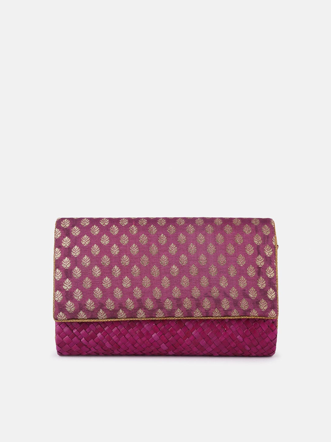 

Fabindia Purple & Gold-Toned Textured Purse Clutch