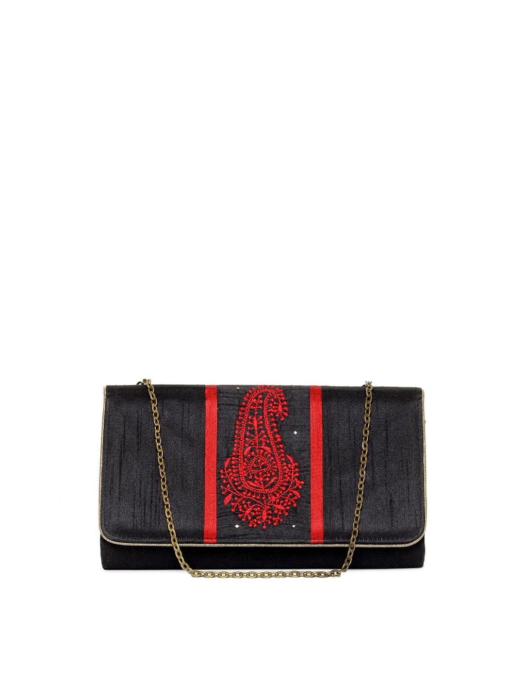 

Fabindia Black & Red Chikankari Embroidered Purse Clutch