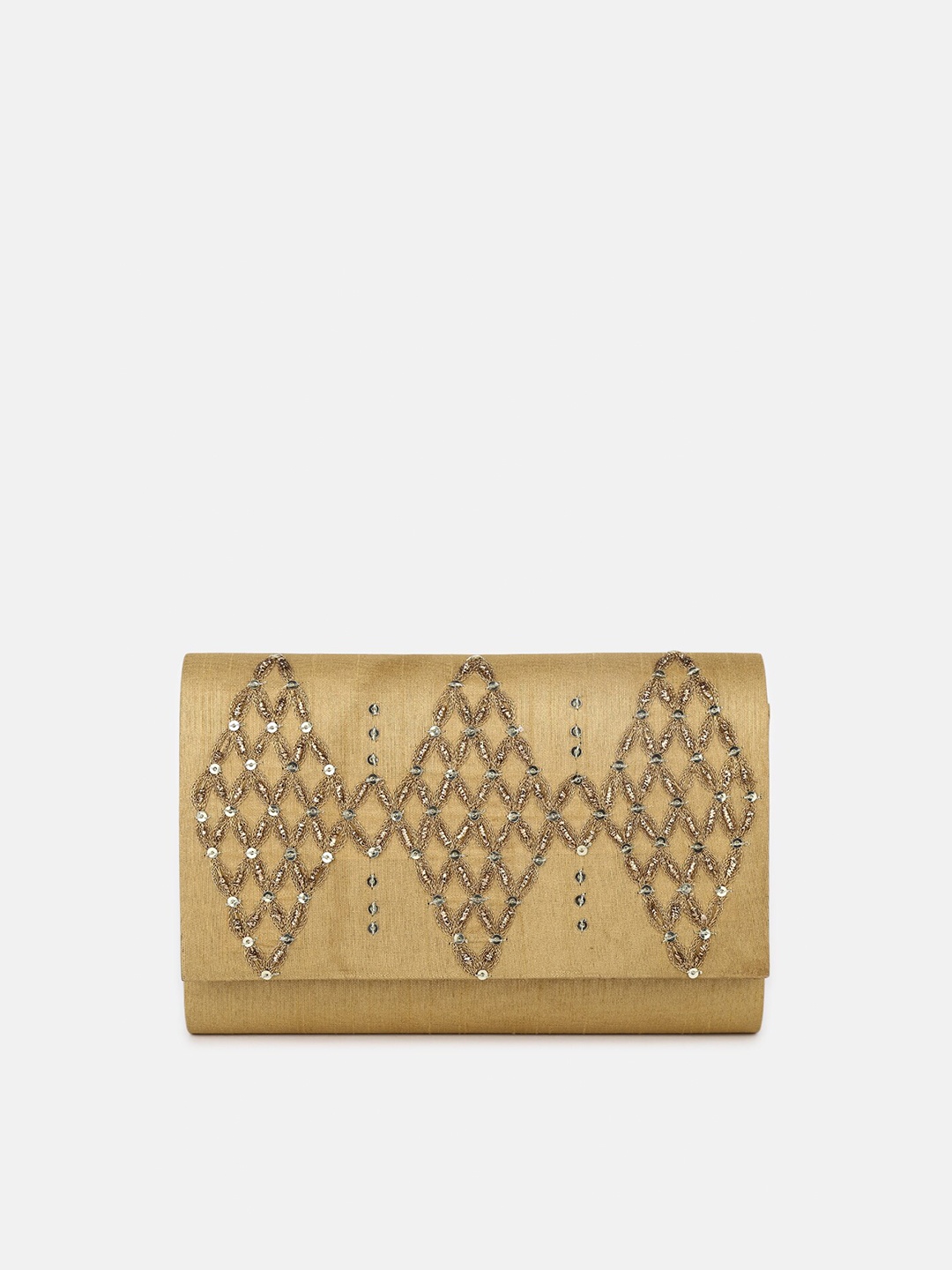 

Fabindia Gold-Toned & Beige Embroidered Embellished Purse Clutch