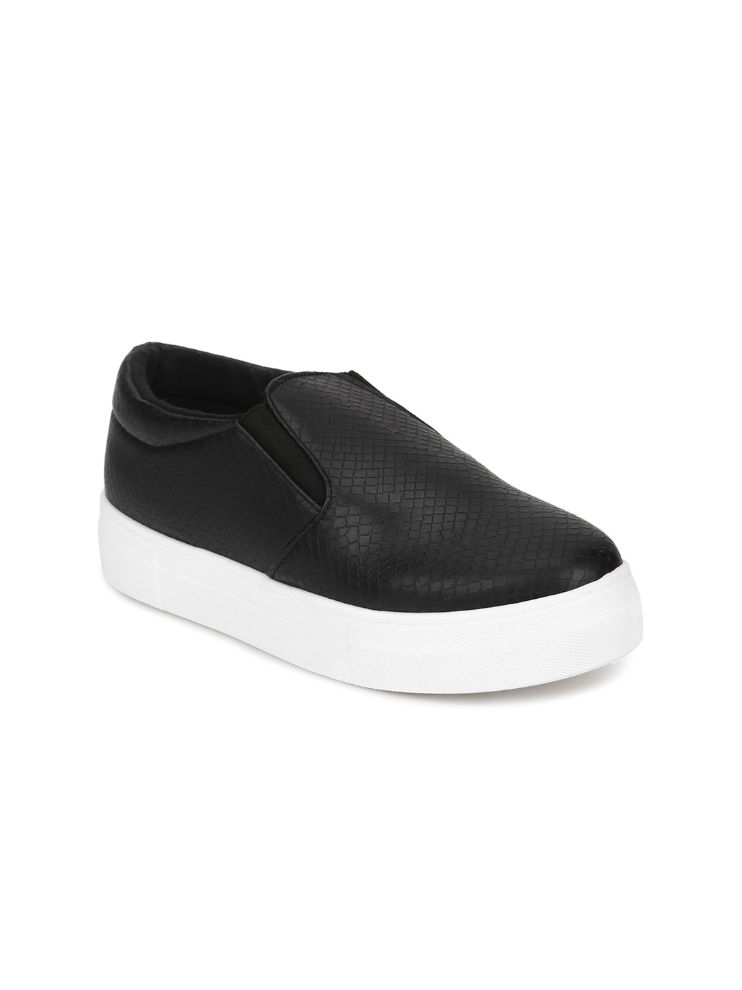 

Truffle Collection Women Black Textured PU Slip-On Sneakers