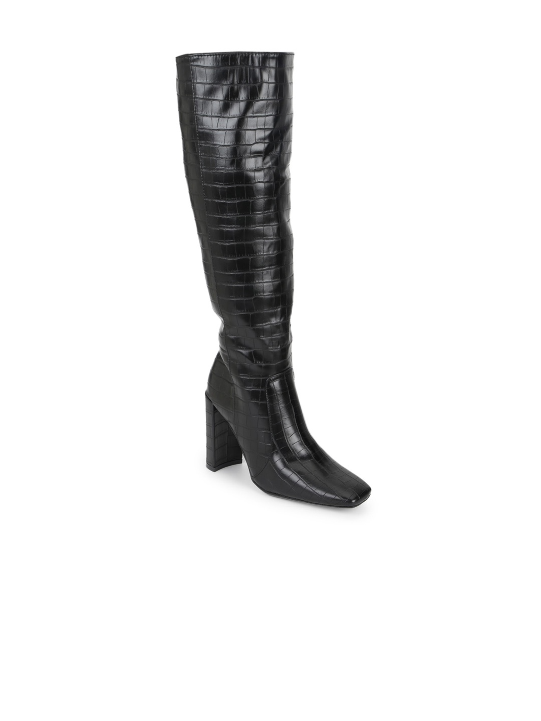 

Truffle Collection Black Textured High-Top Block Heeled Boots