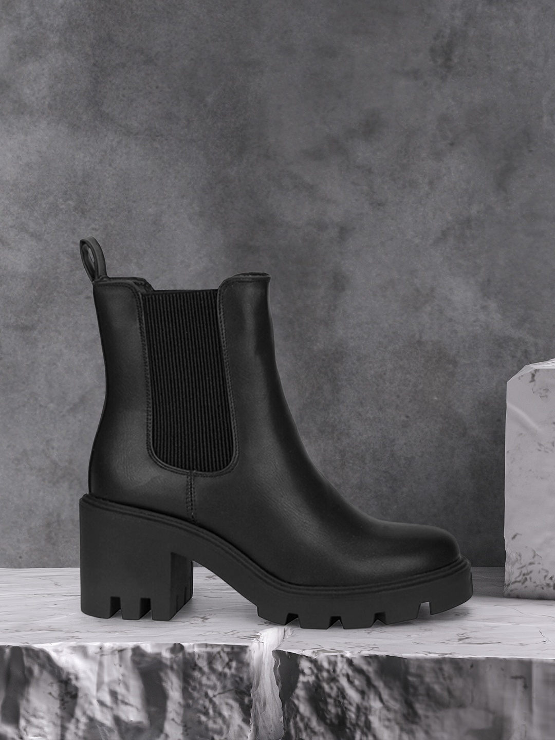 

Truffle Collection Black PU Block Heeled Boots