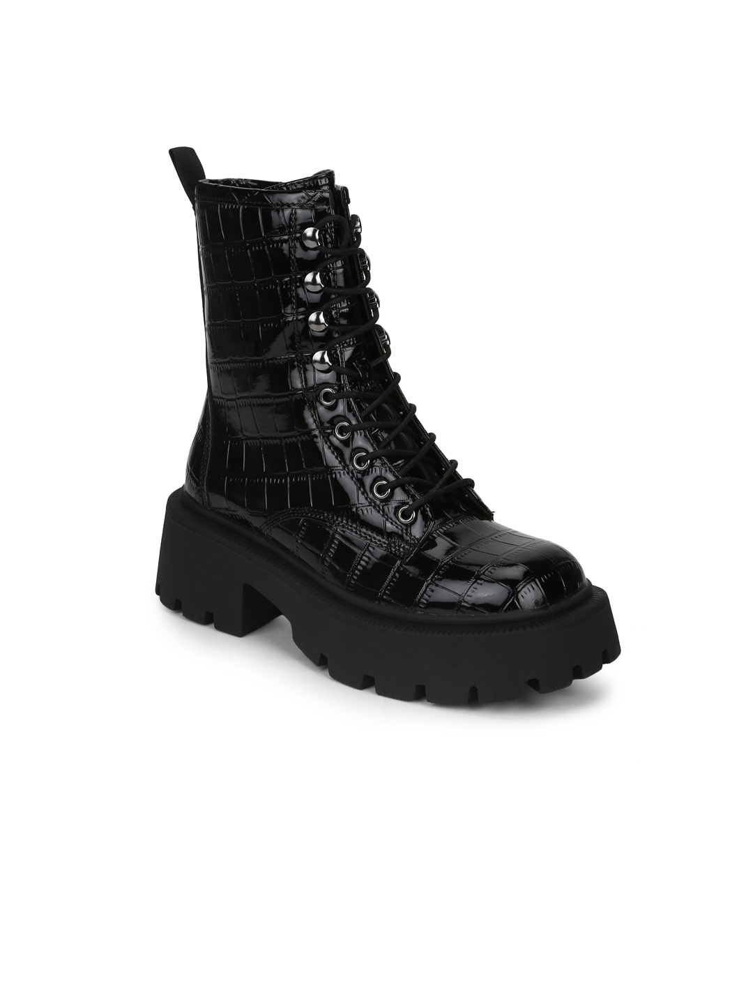 

Truffle Collection Black Textured Platform Heeled Boots