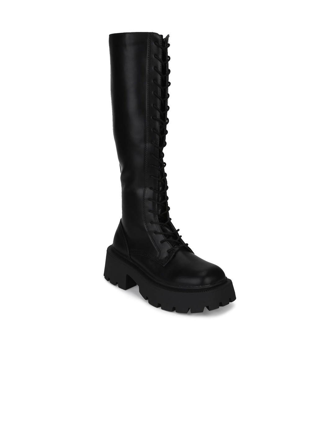 

Truffle Collection Black PU High-Top Platform Heeled Boots