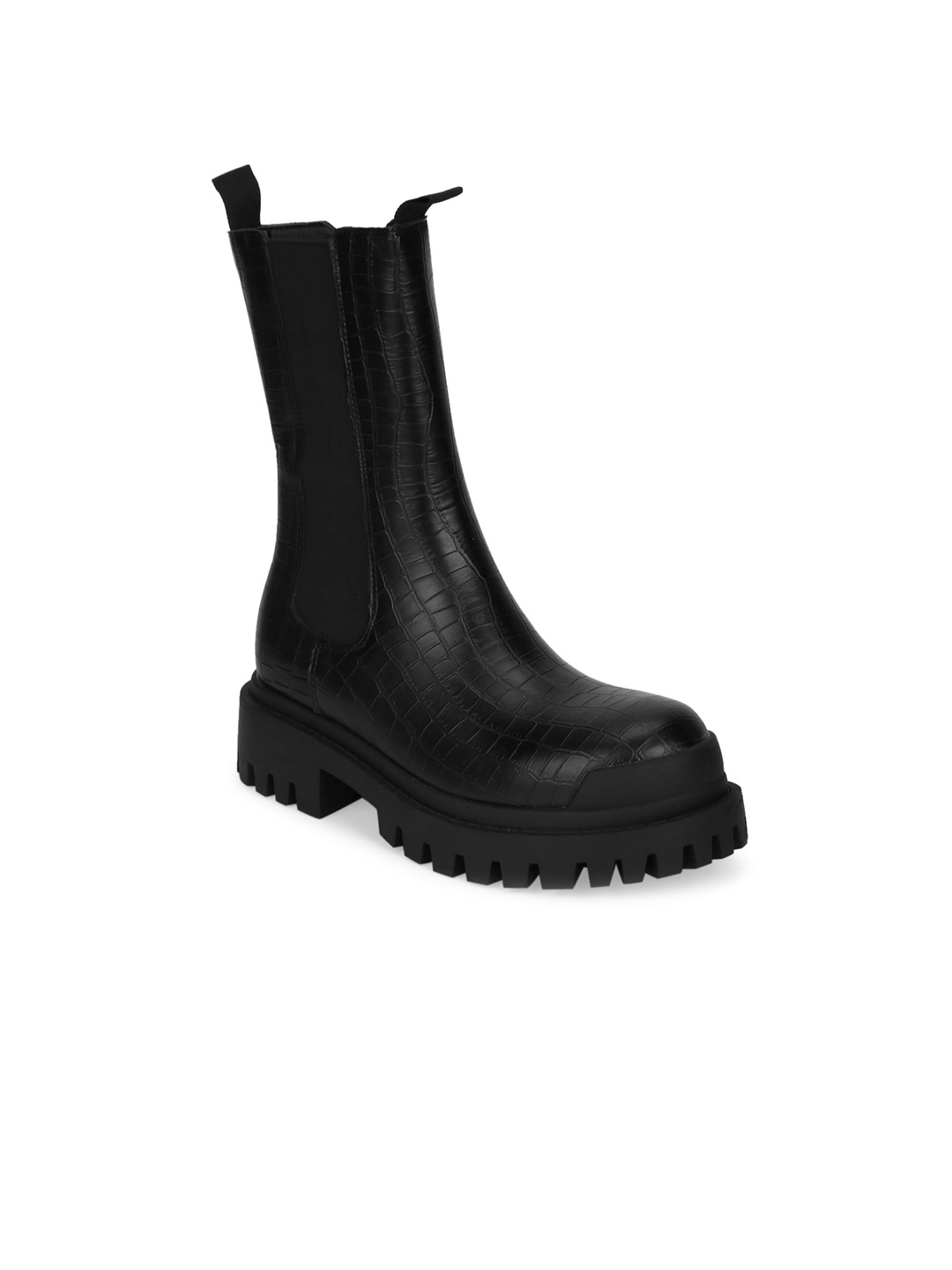 

Truffle Collection Black Textured Platform Heeled Boots