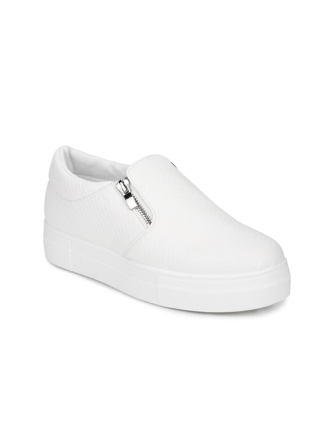 

Truffle Collection Women White Textured PU Flatforms
