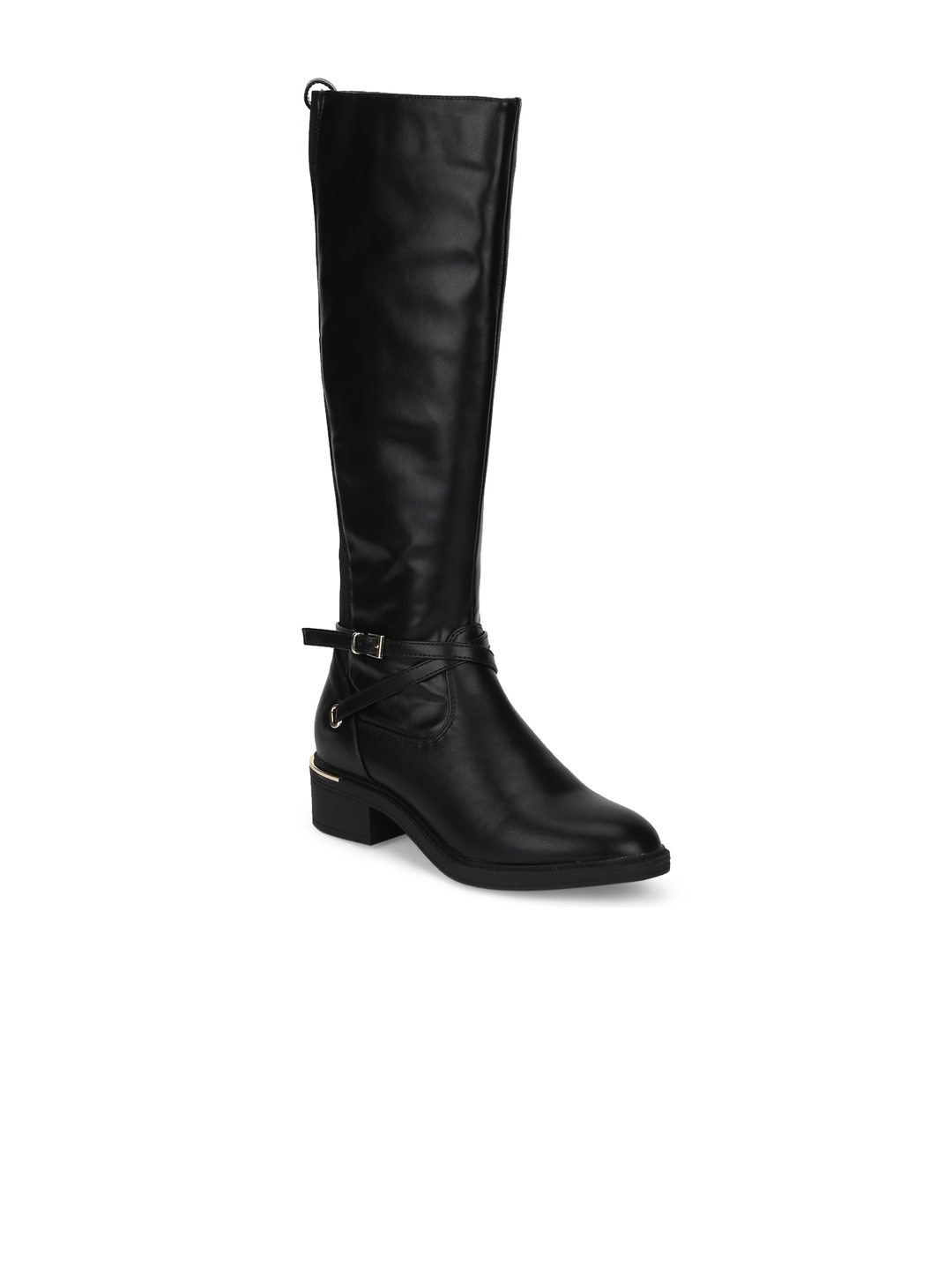 

Truffle Collection Black Solid Block Heeled Boots with Buckles