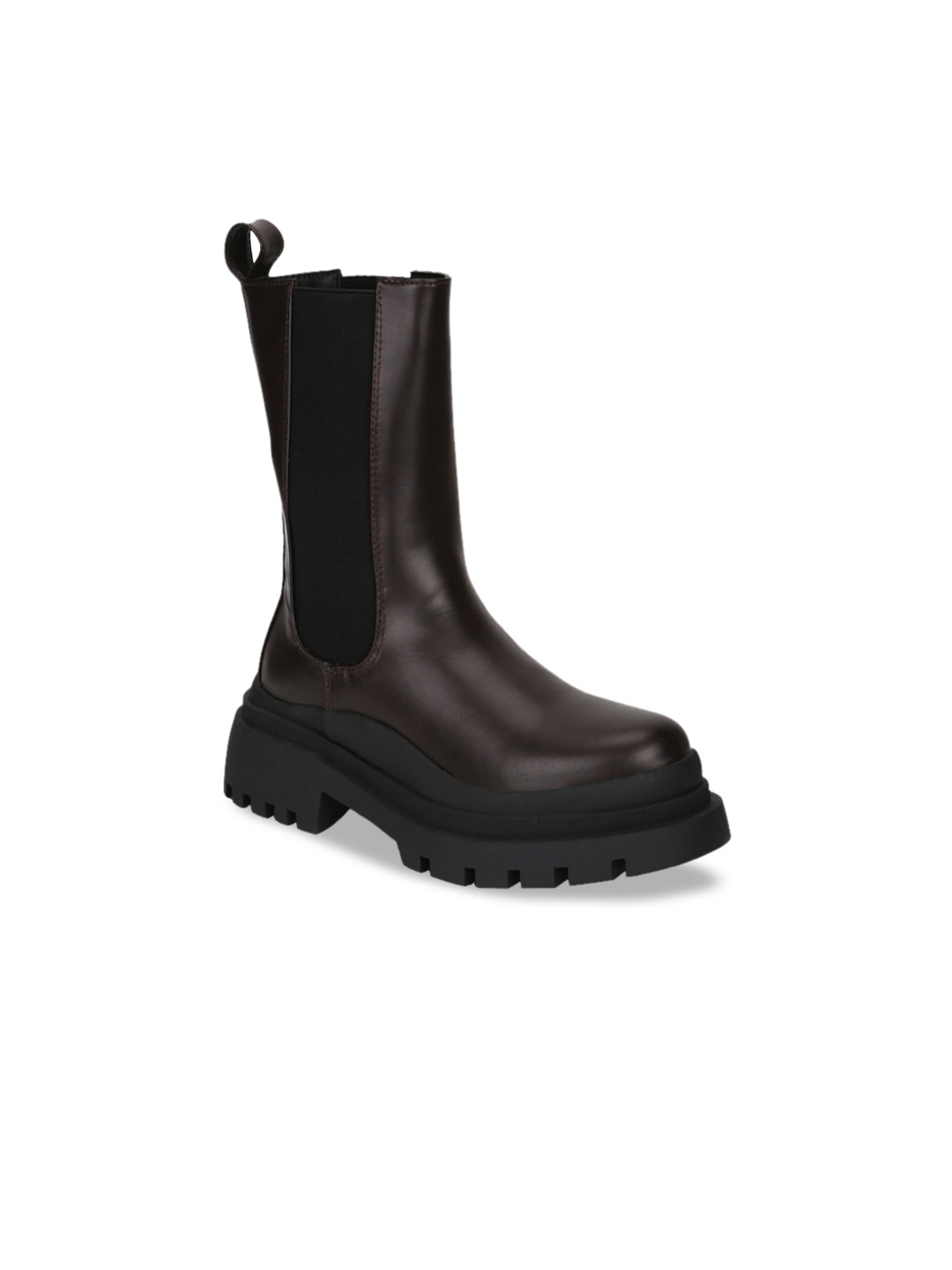 

Truffle Collection Coffee Brown Solid High-Top Flatform Heeled Boots