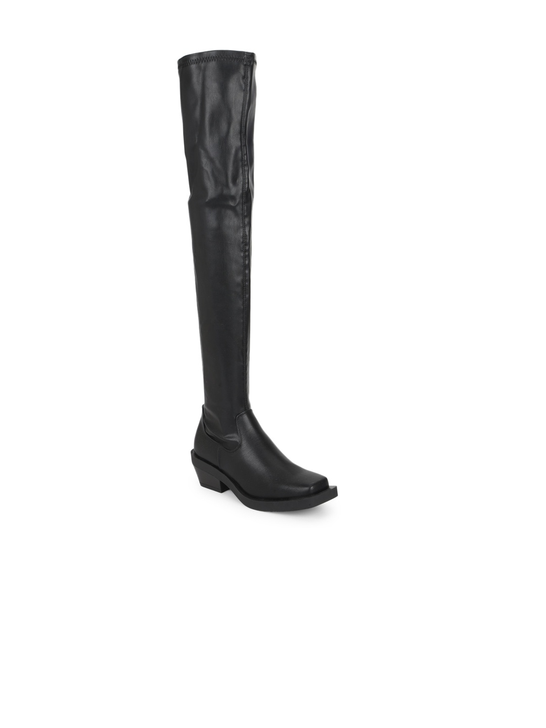 

Truffle Collection Black PU Block Heeled Knee-High Boots