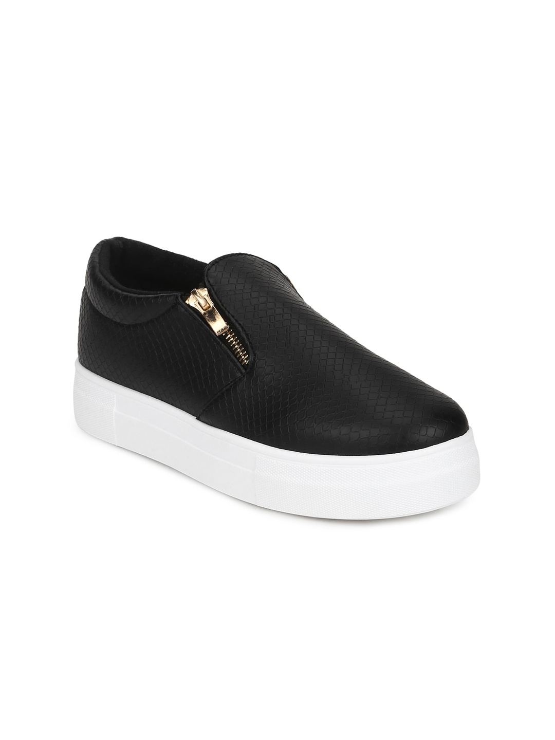 

Truffle Collection Women Black Textured PU Slip-On Sneakers