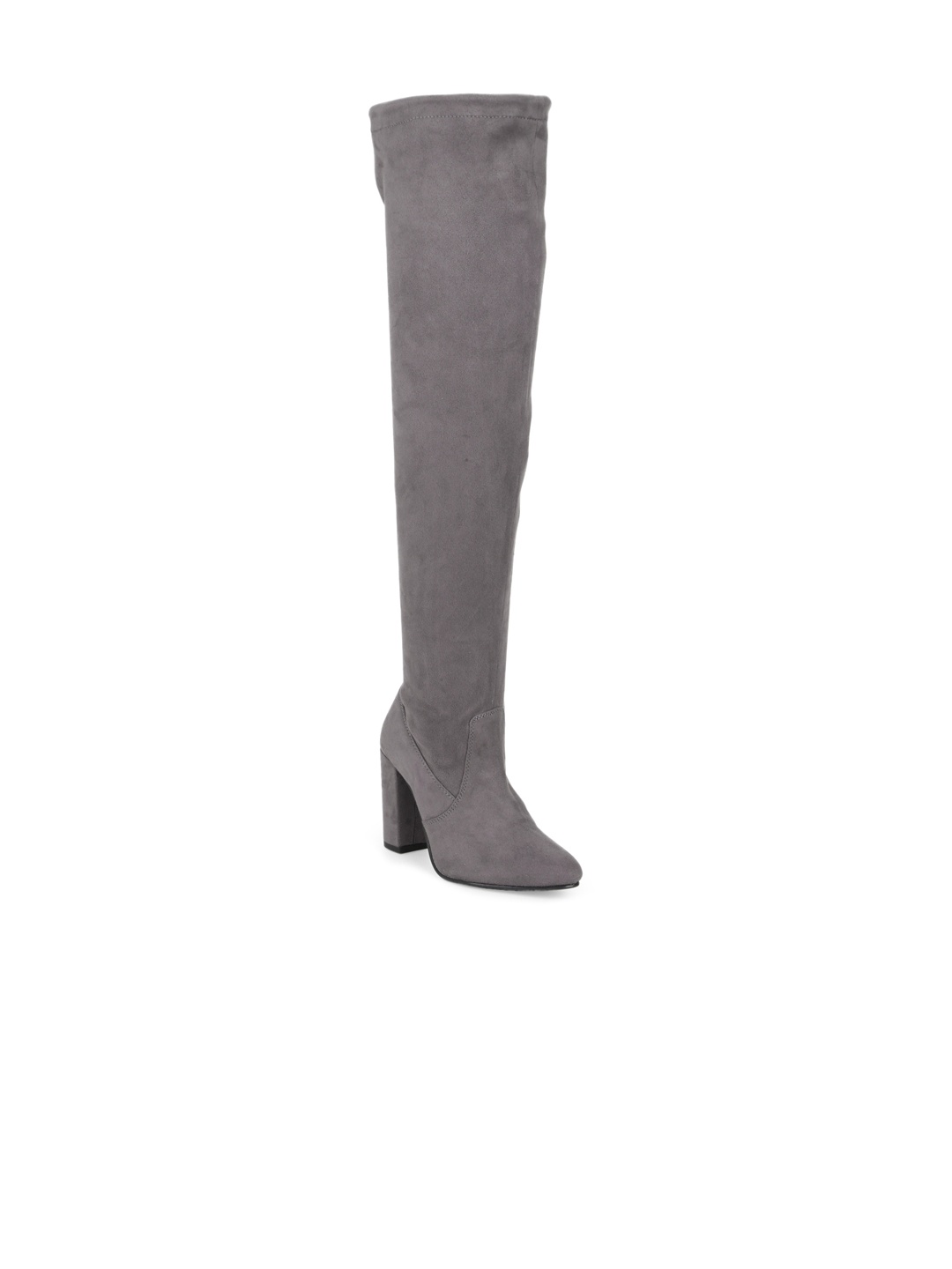 

Truffle Collection Grey Textured High-Top Block Heeled Boots