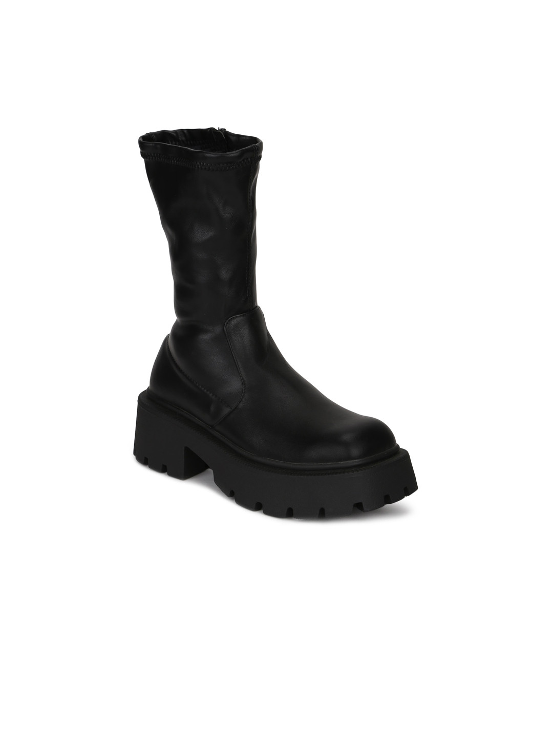 

Truffle Collection Black Solid High-Top Block Heeled Boots