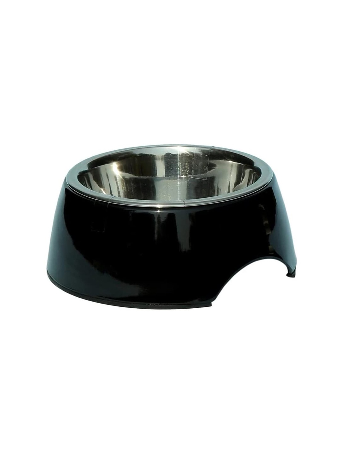 

Emily pets Black & Silver-Toned Solid Dog Bowl Feeder