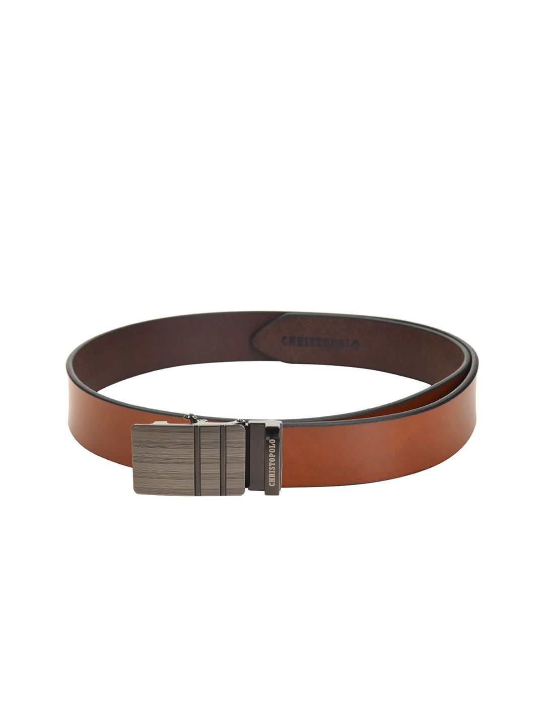 

CHRISTOPOLO Men Tan Genuine Leather Formal Belt