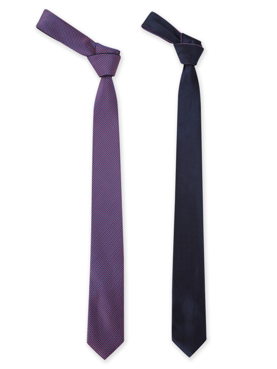 

Van Heusen Men Navy Blue & Purple Woven Design Reversible Skinny Tie